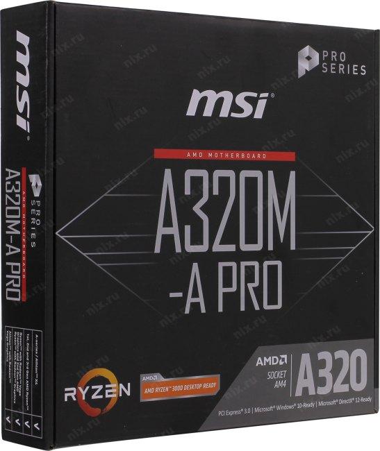 Мат. плата MSI A320M-A PRO (RTL) AM4 A320 PCI-E DVI+HDMI GbLAN SATA RAID MicroATX  2DDR4