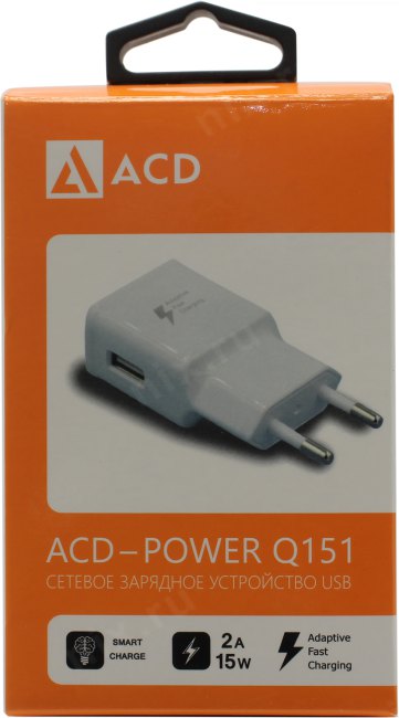ACD ACD-Q151-S3W Зарядное устройство USB (Вх.AC100-240V  Вых.DC5V/9V/12V 15W  USB)