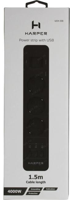 Удлинитель HARPER UCH-330 Black 1.5м (3  розетки  + 3  USB)