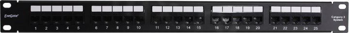 Патч-панель ExeGate EPP-19-25-6P4C-C2 телефонная (19", 1U, 25 port, RJ-12 6P4C, RoHS, Black, RTL)