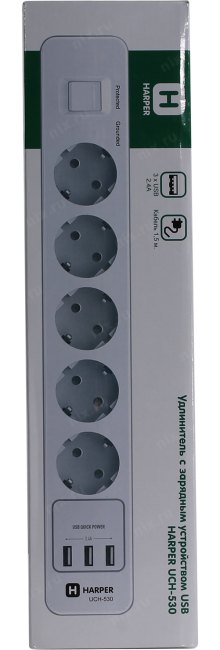 Удлинитель HARPER UCH-530 White 1.5м (5 розеток +  3 USB)