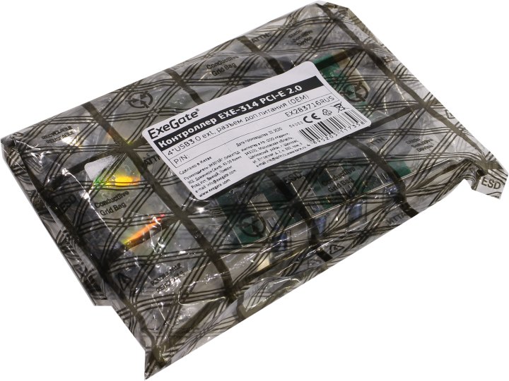 Контроллер ExeGate EXE-314 (PCI-E x1 v2.0, 4*USB3.0 ext., разъем доп.питания, VIA Labs Chipset VL805)