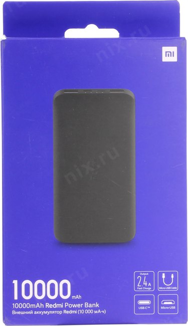 Внешний аккумулятор Xiaomi <VXN4305GL> PB100LZM Mi Power Bank (2xUSB  2.4А 10000mAh  Li-Pol)