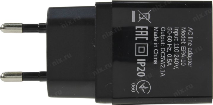 Defender EPA-10 Black 83572 Зарядное устройство USB (Вх. AC100-240V  Вых.  DC5V 10.5W  USB)