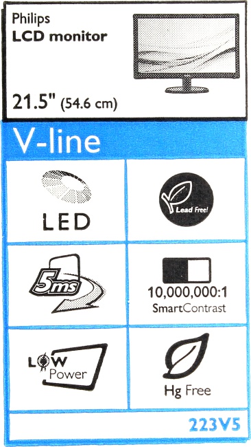 21.5" ЖК монитор PHILIPS 223V5LSB/62 (LCD 1920x1080  D-Sub)