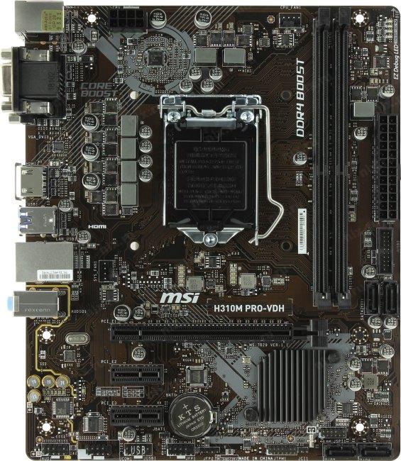 Мат. плата MSI H310M PRO-VDH (RTL) LGA1151 H310 PCI-E Dsub+DVI+HDMI GbLAN SATA MicroATX 2DDR4