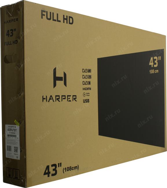 43"    ЖК телевизор HARPER 43F670T  (1920x1080  HDMI USB DVB-T2)