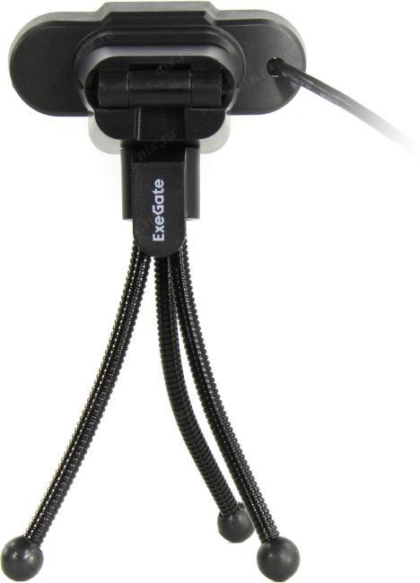 Веб-камера ExeGate BlackView C525 HD Tripod (матрица 1/3" 1,3 Мп, 1280х720, 720P, 30fps, 4-линзовый объектив, шторка, USB, фиксированный фокус, микрофон с шумоподавлением, универсальное крепление, штатив Flex в комплекте, кабель 1,5 м, Windows® 7/8/10/11,