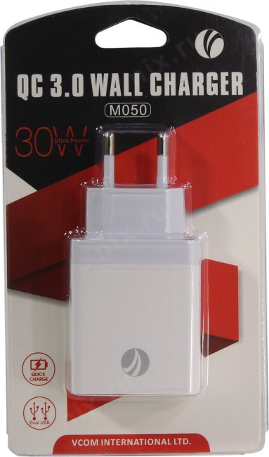 VCOM CA-M050 Зарядное устройство USB (Вх. AC100-240V  Вых.  DC5V/9V/12V 30W  USB)