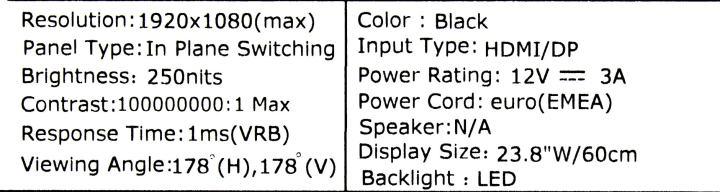 23.8" ЖК монитор Acer UM.QR1EE.P01 RG241Y Pbiipx Black (LCD 1920x1080 HDMI DP)
