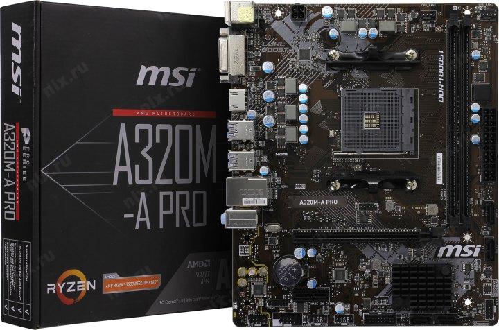 Мат. плата MSI A320M-A PRO (RTL) AM4 A320 PCI-E DVI+HDMI GbLAN SATA RAID MicroATX  2DDR4