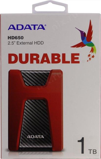 Накопитель ADATA AHD650-1TU31-CRD HD650 Red USB3.1 Portable 2.5"  HDD  1Tb EXT  (RTL)