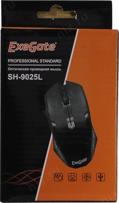 Мышь ExeGate Professional Standard SH-9025L (USB, оптическая, 1000dpi, 3D, 3 кнопки и колесо прокрутки, длина кабеля 2м, черная, Color Box)