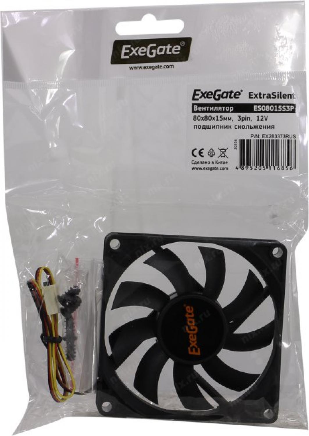 Вентилятор 12В DC ExeGate ExtraSilent ES08015S3P (80x80x15 мм, Sleeve bearing (подшипник скольжения), 3pin, 1600RPM, 16.5dBA)