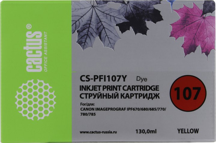 Картридж Cactus CS-PFI107Y  Yellow для Canon iPF670/680/685/770/780/785