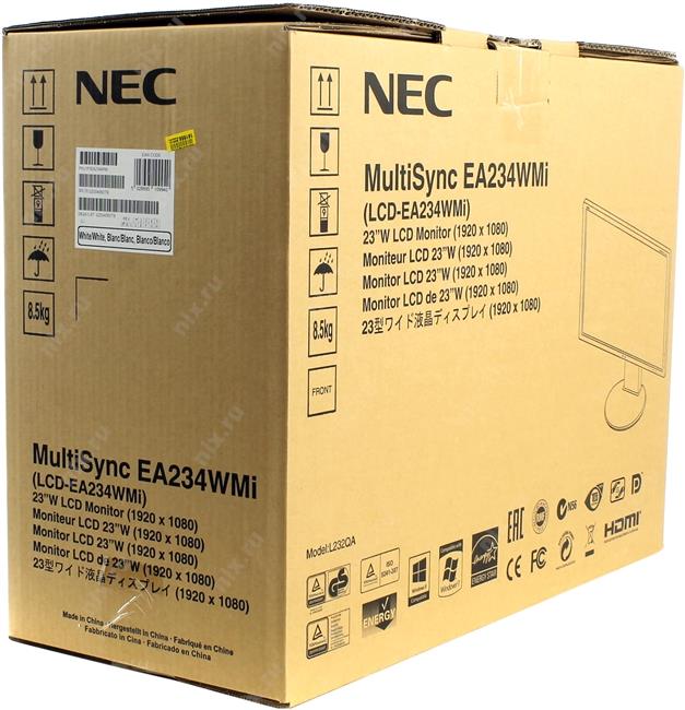 23"    ЖК монитор NEC EA234WMi White-White с поворотом  экрана(LCD 1920x1080D-SubDVIHDMIDPUSB2.0  Hub)