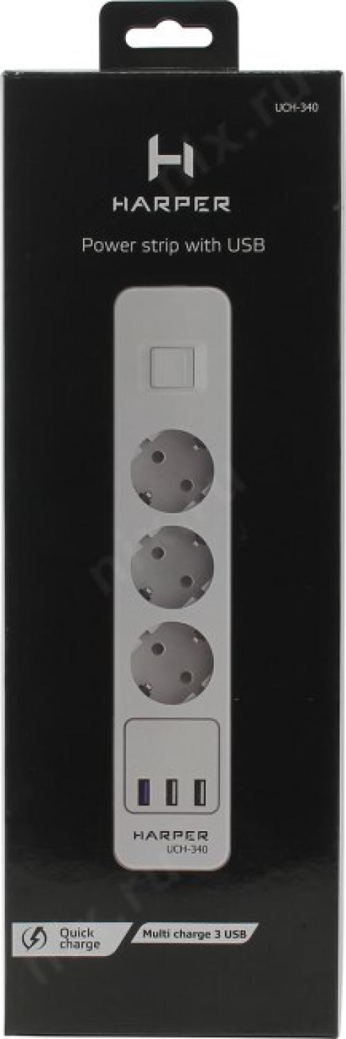 Удлинитель HARPER UCH-340 White 1.5м (3 розетки + 3 USB)