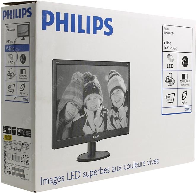 19.5" ЖК монитор PHILIPS 203V5LSB26/10/62 (LCD 1600x900  D-Sub)