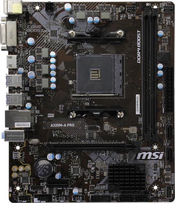 Мат. плата MSI A320M-A PRO (RTL) AM4 A320 PCI-E DVI+HDMI GbLAN SATA RAID MicroATX  2DDR4
