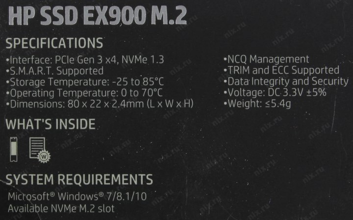 Накопитель SSD 500 Gb M.2 2280 M HP EX900  <2YY44AA> 3D  TLC