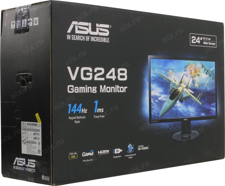 24"    ЖК монитор ASUS VG248QE GAMING BK с поворотом экрана (LCD 1920x1080  DL  DVI HDMI DP2D/3D)