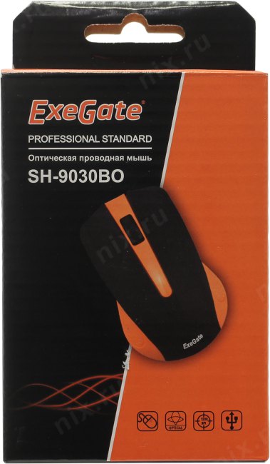 Мышь ExeGate Professional Standard SH-9030BO (USB, оптическая, 1200dpi, 3D, 3 кнопки и колесо прокрутки, длина кабеля 1,35м, черная, Color Box)