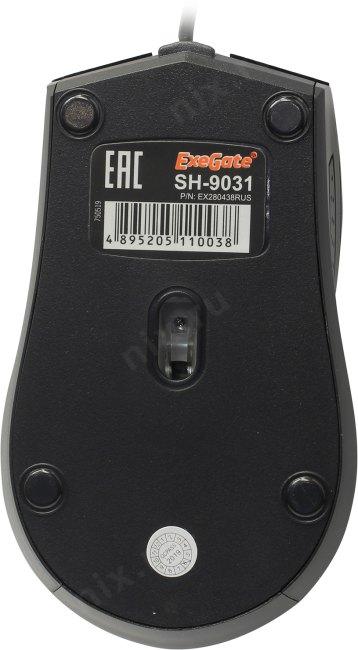 Мышь ExeGate Professional Standard SH-9031 (USB, оптическая, 1000dpi, 3D, 3 кнопки и колесо прокрутки, длина кабеля 1,35м, черная, Color Box)