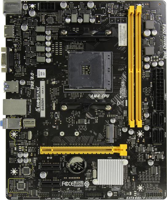 Мат. плата BioStar B450MH (RTL) AM4 B450 PCI-E Dsub+HDMI  GbLAN  SATA MicroATX  2DDR4