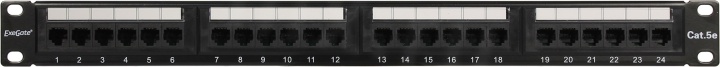 Патч-панель ExeGate EPP3-19-24-8P8C-C5e-110D (19", UTP, 24 port, cat.5e, KRONE&110(dual IDC), 1U, RoHS, Black, RTL)