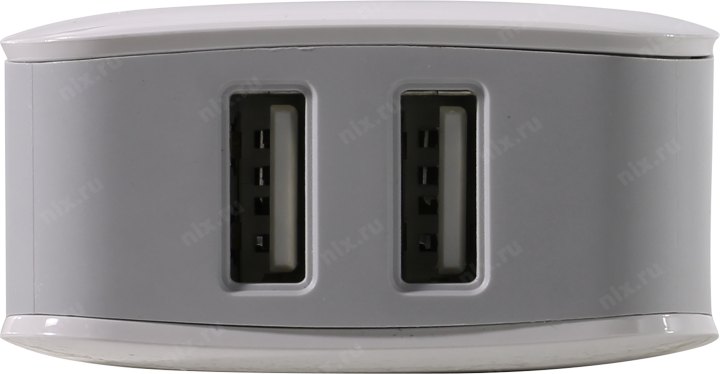 Ginzzu GA-3008W Зарядное устройство USB (Вх.AC110-240V  Вых.  DC5V 10.5W  2xUSB)