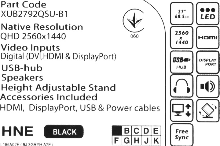 27" ЖК монитор IIYAMA ProLite XUB2792QSU-B1 Black с пов.экрана (LCD2560x1440DL DVIHDMIDPUSB3.0  Hub)