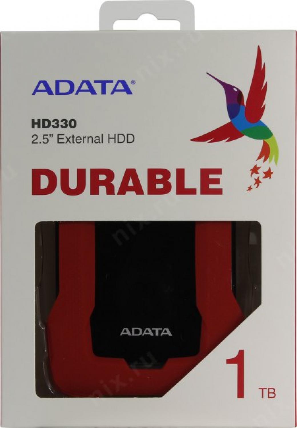 Накопитель ADATA AHD330-1TU31-CRD Durable HD330 Red USB3.1 Portable 2.5"  HDD  1Tb EXT  (RTL)