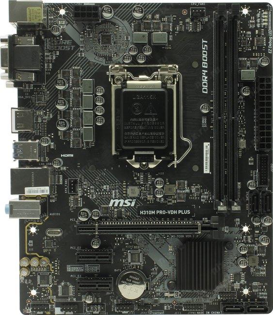 Мат. плата MSI H310M PRO-VDH PLUS (RTL) LGA1151 H310 PCI-E Dsub+DVI+HDMI  GbLAN  SATA MicroATX  2DDR4