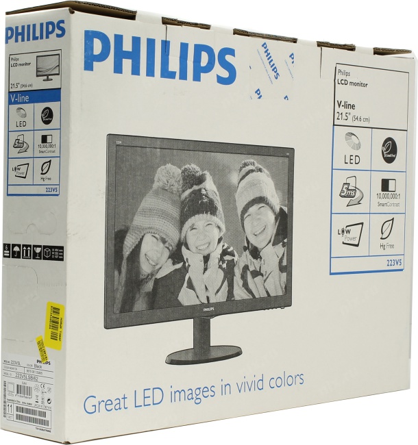 21.5" ЖК монитор PHILIPS 223V5LSB/62 (LCD 1920x1080  D-Sub)