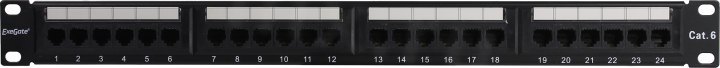 Патч-панель ExeGate EPP3-19-24-8P8C-C6-110D (19", UTP, 24 port, cat.6, KRONE&110(dual IDC), 1U, RoHS, Black, RTL)