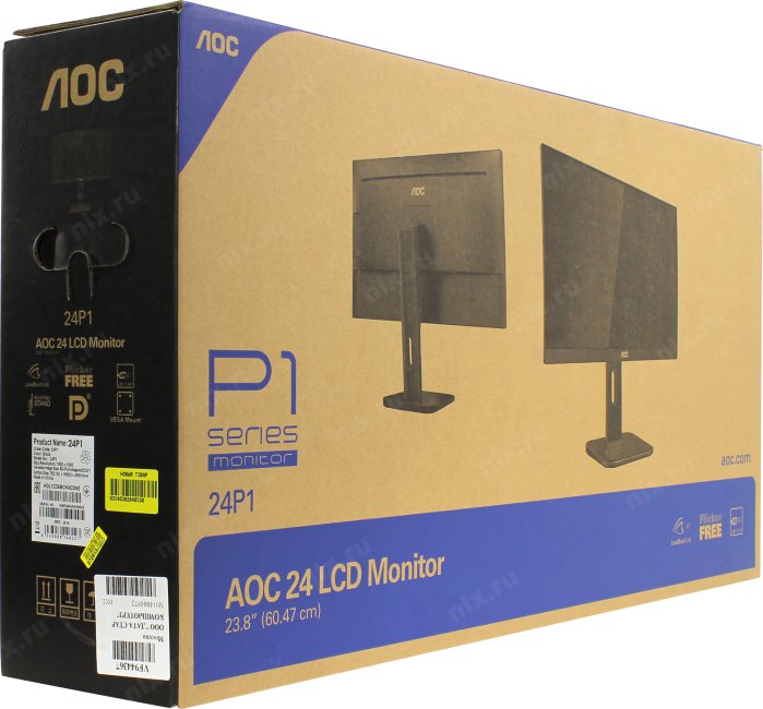 23.8" ЖК монитор AOC 24P1 Black с поворотом экрана (LCD 1920x1080 D-Sub DVI  HDMI  DP USB3.0 Hub)