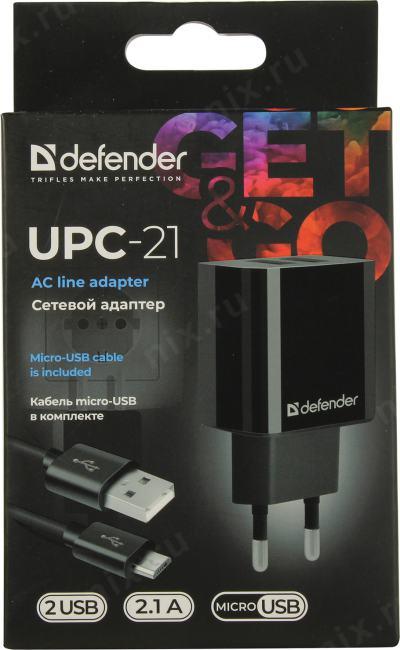 Defender UPC-21 Зарядное устройство USB (Вх. AC110-240V Вых.DC5V  2xUSB 10.5W кабель microUSB)