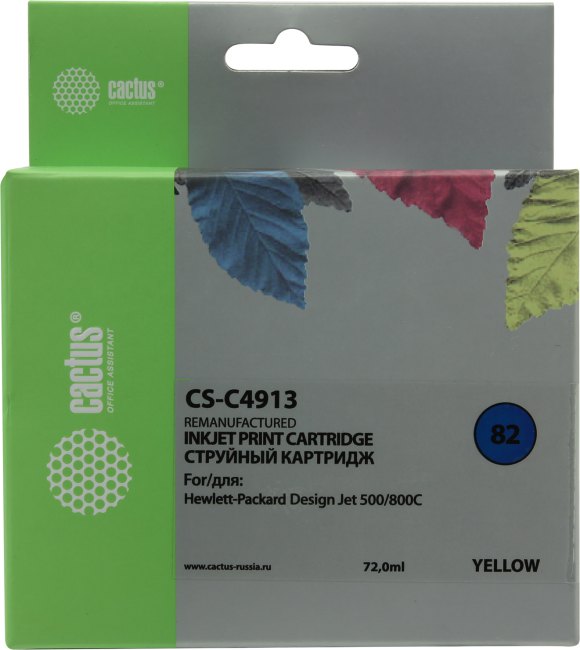 Картридж Cactus CS-C4913 (№82) Yellow для HP DesignJet 500/800C (восстановлен из  б/у)