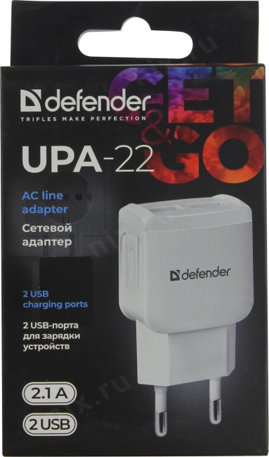 Defender UPA-22 White 83580 Зарядное устройство USB (Вх. AC100-240V Вых. DC5V 15W  2xUSB)