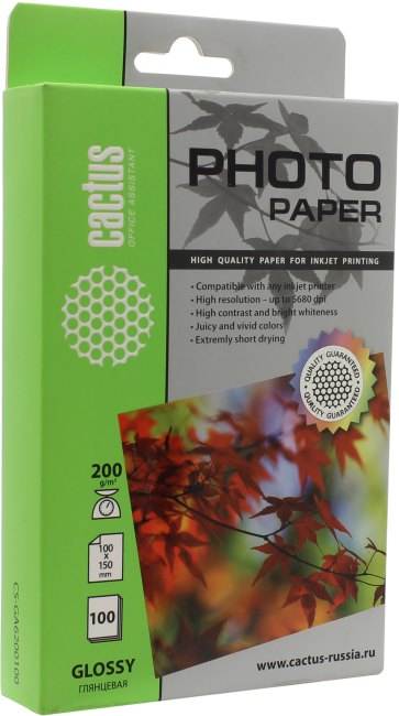 Cactus CS-GA6200100 (10x15см 100 листов  200  г/м2) бумага  глянцевая