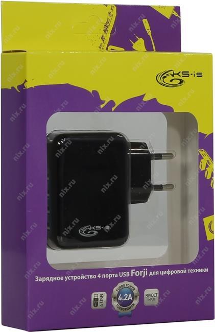 KS-is Forji KS-288 Зарядное устройство USB (Вх. AC110-220V Вых. DC5V  21W 4xUSB)