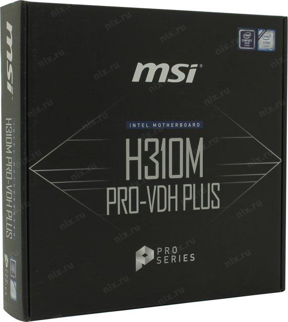 Мат. плата MSI H310M PRO-VDH PLUS (RTL) LGA1151 H310 PCI-E Dsub+DVI+HDMI  GbLAN  SATA MicroATX  2DDR4