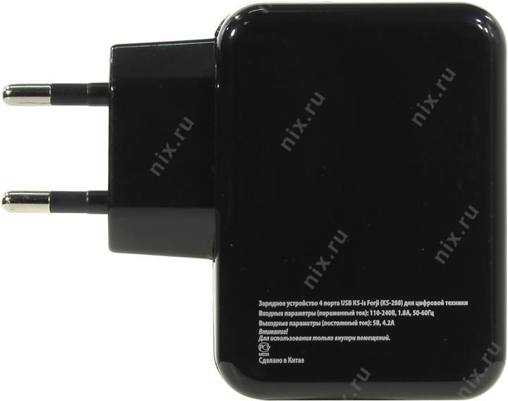 KS-is Forji KS-288 Зарядное устройство USB (Вх. AC110-220V Вых. DC5V  21W 4xUSB)