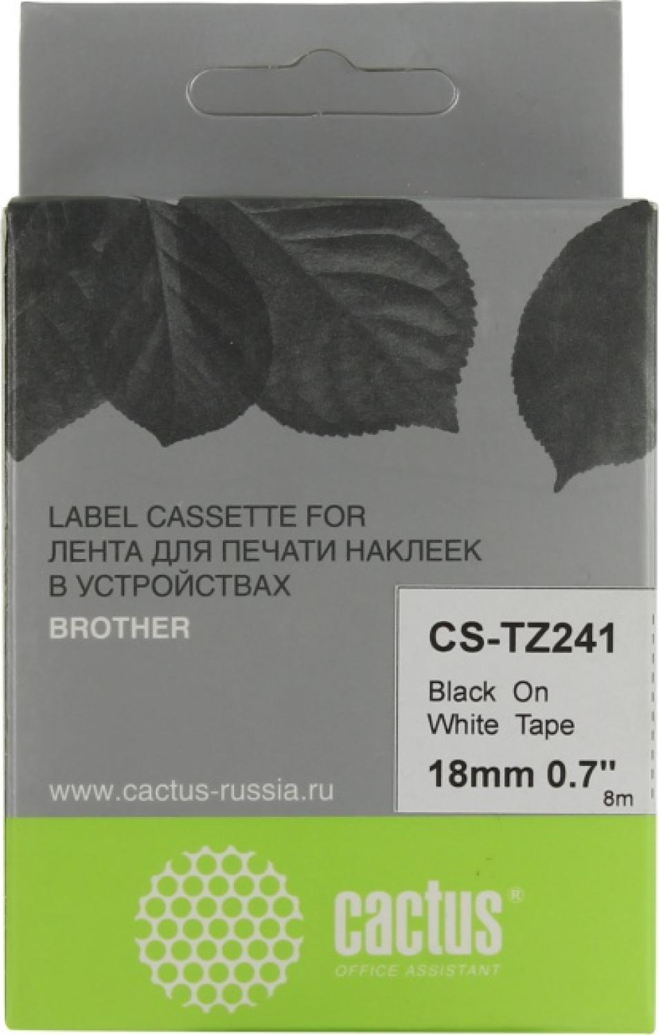 Cactus CS-TZ241 лента для печати этикеток (ширина 18мм 8м чёрный на белом)