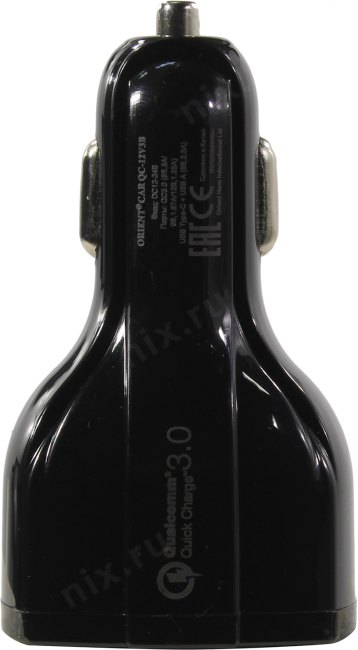 Orient <CAR QC-12V3B> Автомобильное зарядное уст-во USB (Вх. DC12-24V  Вых. DC5V/9V/12V 18W 2xUSB+USB-C)