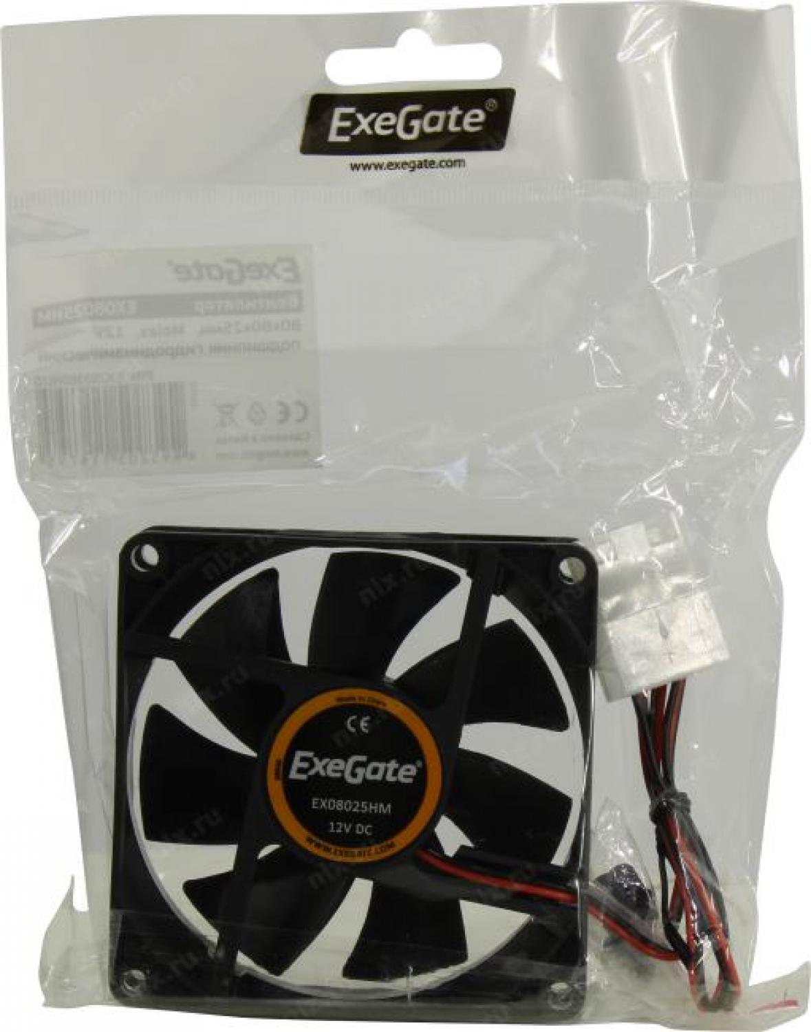 Вентилятор 12В DC ExeGate EX08025HM (80x80x25 мм, Hydraulic bearing (гидродинамический), Molex, 2000RPM, 19dBA)