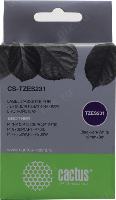 Cactus CS-TZES231 лента для печати этикеток (ширина 12мм 8м Black on White) для Brother