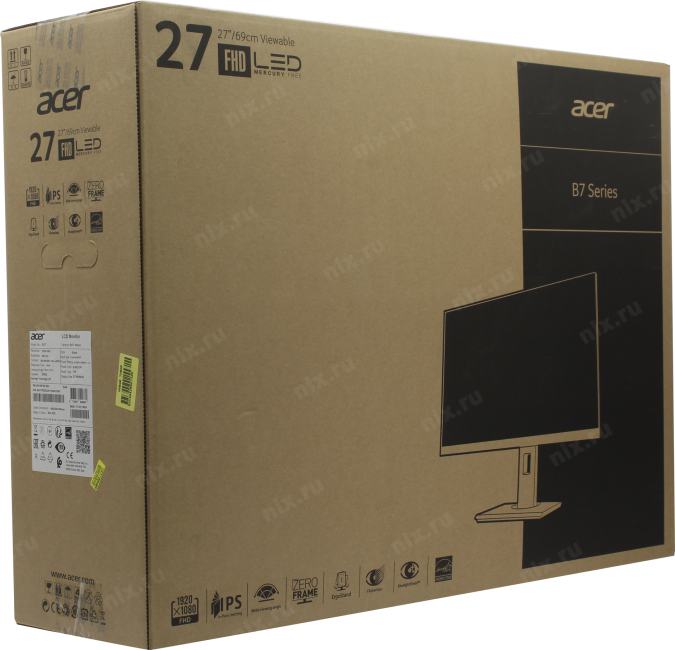 27"    ЖК монитор Acer UM.HB7EE.002 B277bmiprx Black с поворотом экрана (LCD 1920x1080 D-Sub  HDMI DP )