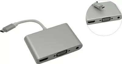 Orient C029  Кабель-адаптер  USB-C ->  HDMI(F)+VGA(15F)+AUX