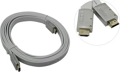 AOpen ACG568F-S-3м Кабель HDMI to HDMI (19M -19M)  3м  плоский ver2.0  белый